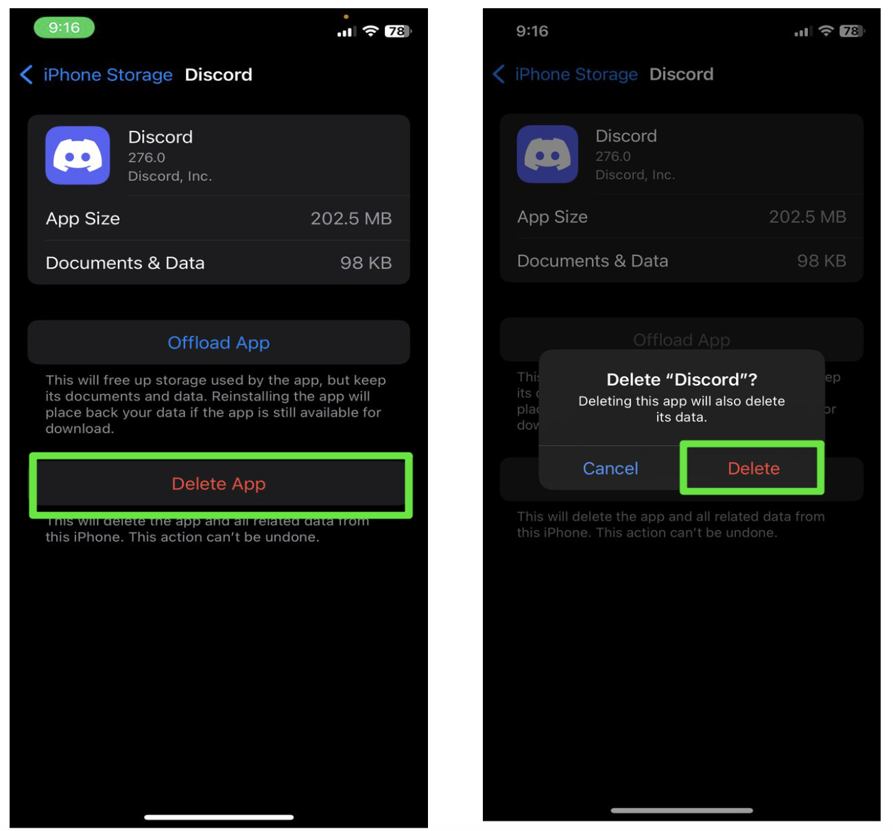 Click the Delete App option at the bottom of the screen